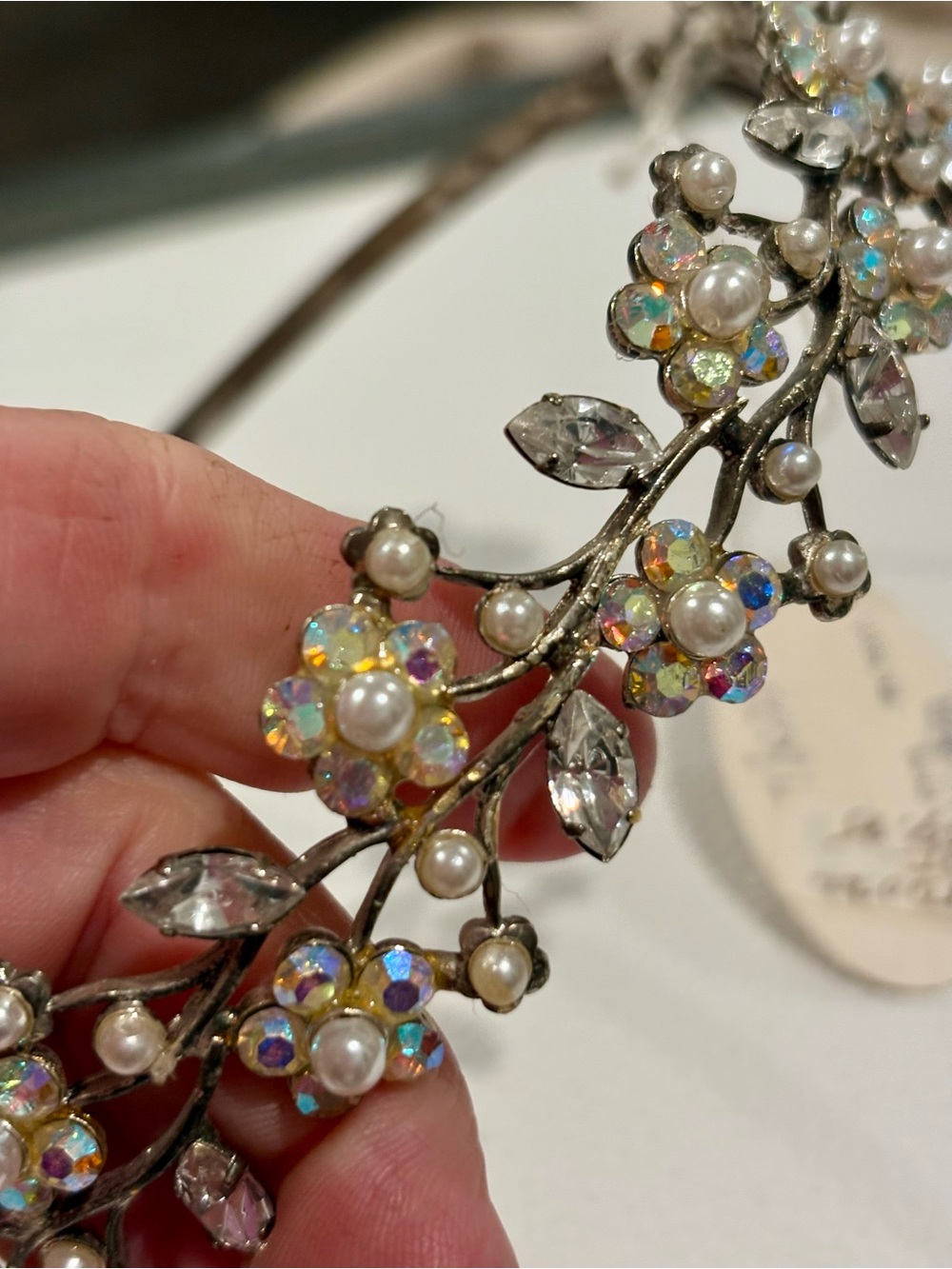 Aurora Crystal & Pearl Floral Tiara Headband in silver Tone